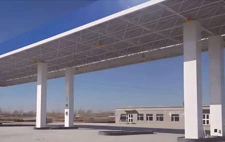 张掖钢结构加油站罩棚_螺栓球网架_挑檐_形象柱!